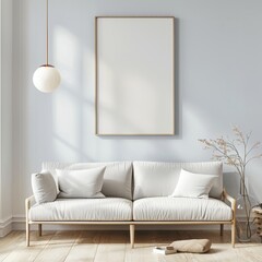 mock up poster frame in modern interior background, close up, living room, Scandinavian style, 3D render, 3D illustration.
