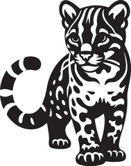 Ocelot cat standing silhouette vector illustration.