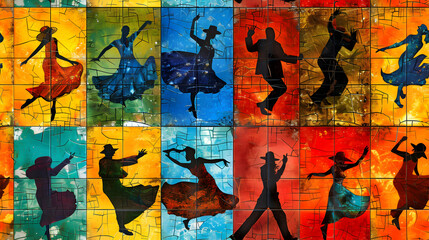 Sizzling Salsa: Vibrant Tiles Depicting Dynamic Dances at Festival   Photo Realistic Concept Capturing Energy and Color