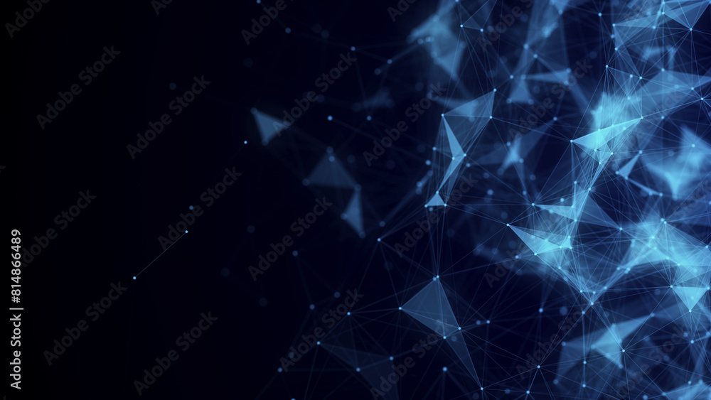 Poster Network connection structure. Blue science background. Abstract digital background. Big data visualization. 3d rendering.