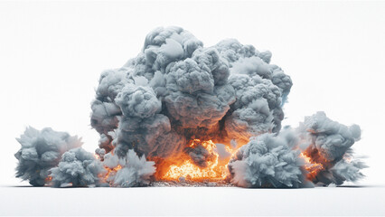 Explosion of fire and smoke on transparent background.