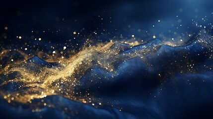 Fototapeta na wymiar Mysterious golden particles shimmering against a backdrop of deep, velvety blue