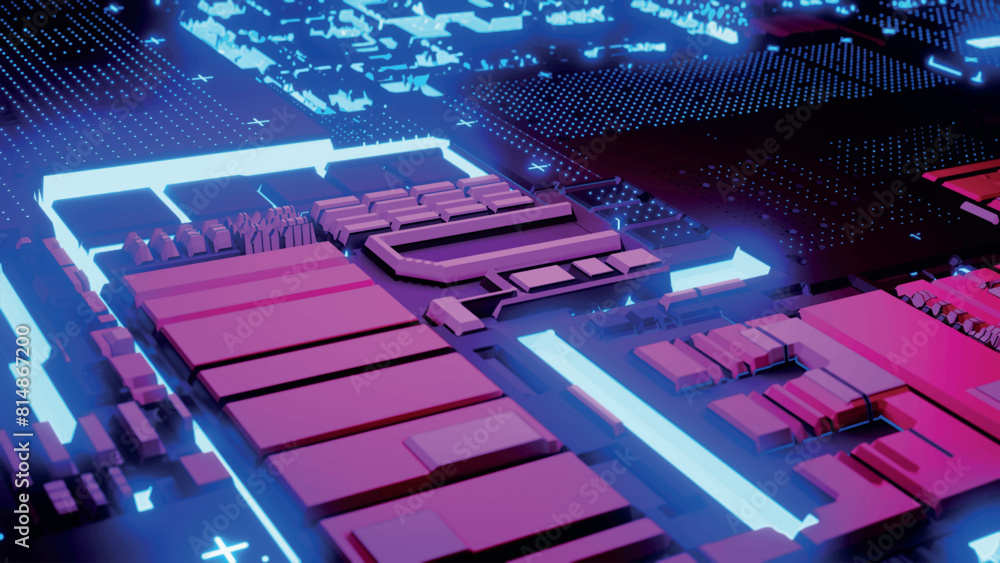 Poster futuristic electronic circuit board. concept of central computer processors. technological and scien