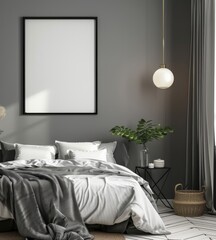 mock up poster frame in modern interior background, close up, living room, Scandinavian style, 3D render, 3D illustration.