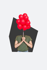 Vertical picture collage headless person air balloons party celebration festive event holiday body...