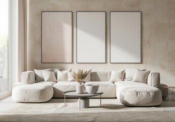 mock up poster frame in modern interior background, close up, living room, Scandinavian style, 3D render, 3D illustration.
