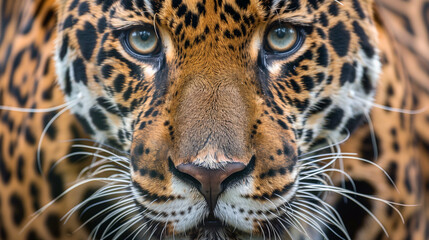 Obraz premium Close-up Portrait of a Jaguar with Detailed Fur and Whiskers