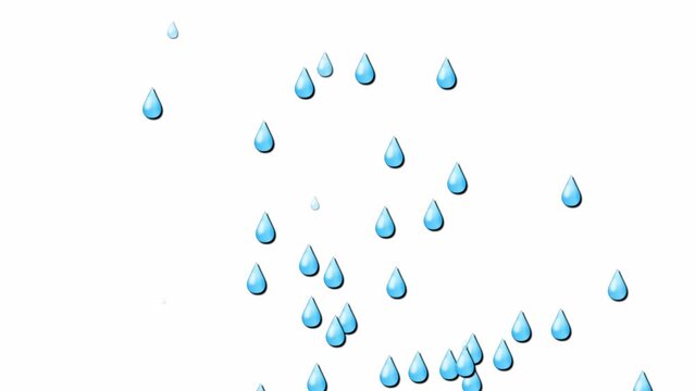 2d rain animation on white screen. Animated display of raindrops. Rain animation is used for all purposes
