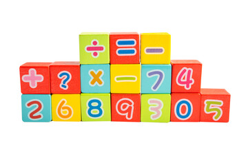 Math number colorful on white background with clipping path, education study mathematics learning teach.