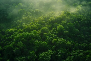 Fototapeta premium The photo shows the green canopy of a lush rainforest