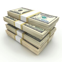Pile of dollars isolated on white background. 3D
