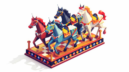 Flat Design Icon: Antioquian Horse Parade Tiles   Capturing Majestic Festival Energy and Cultural Pride with Isometric Scene Illustration