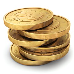 Stack of gold coins on white background. 3d render