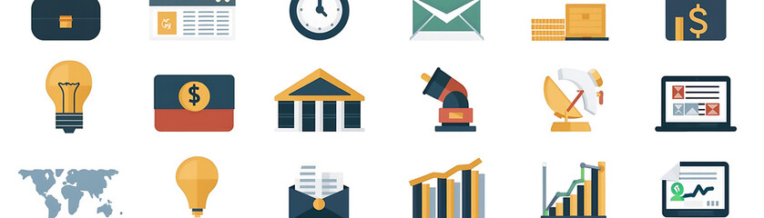 set of business and finance icons on a isolated background