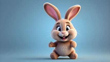 Happy bouncing cartoon bunny isolated on a translucent background. World Smile Day. PNG