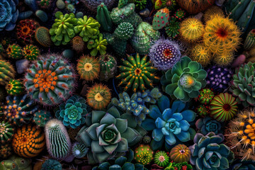 A close up of many different types of cacti and succulents - Powered by Adobe