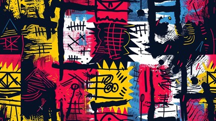 punk pop rock style elements abstract face with grungy texture with color splash abstract background, seamless pattern tile, Generative Ai