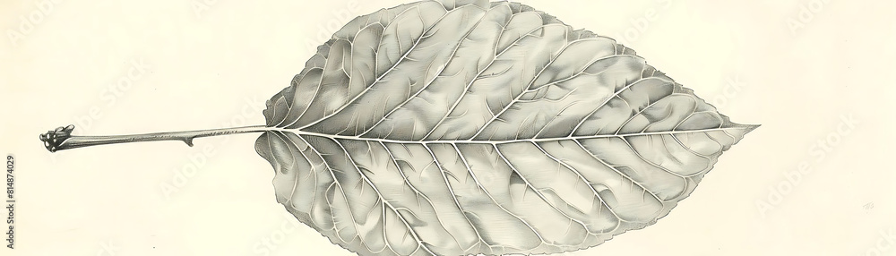 Poster sketch of aspen tree leaf with a long stem and a flower in the foreground