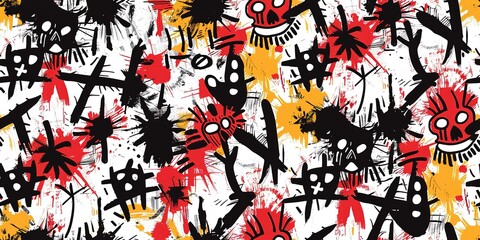 punk pop rock style elements abstract face with grungy texture with color splash abstract background, seamless pattern tile, Generative Ai