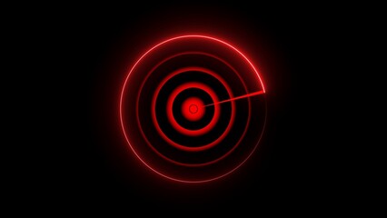searching radar screen, technology radio waves signal. Neon light searching radar screen.