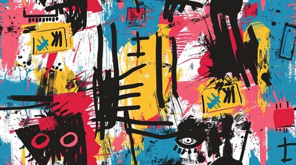 punk pop rock style elements abstract face with grungy texture with color splash abstract background, seamless pattern tile, Generative Ai