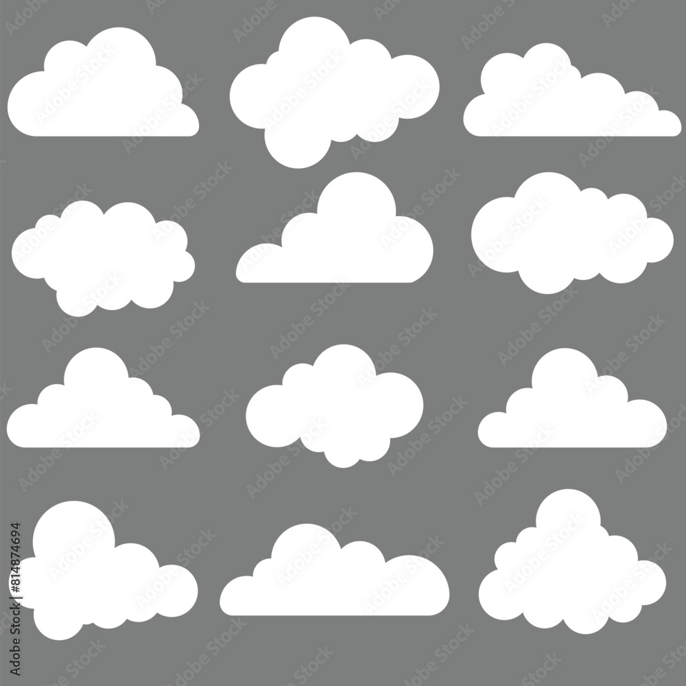 Aufkleber set of white clouds on gray background. abstract white cloudy set isolated vector illustrations