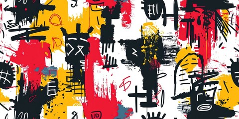 punk pop rock style elements abstract face with grungy texture with color splash abstract background, seamless pattern tile, Generative Ai