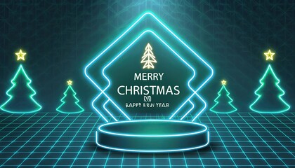 Fototapeta premium podium display product empty theme merry christmas neon and background text, business podium display