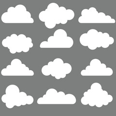Set of white clouds on Gray background. Abstract white cloudy set isolated Vector illustrations