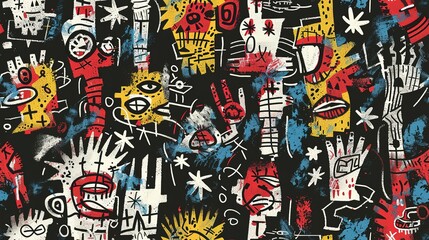 Fototapeta premium punk pop rock style elements abstract face with grungy texture with color splash abstract background, seamless pattern tile, Generative Ai