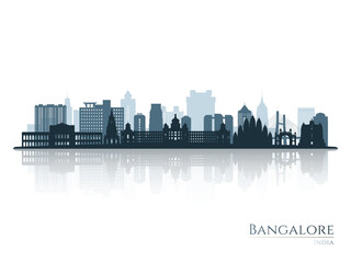 Naklejka premium Bangalore skyline silhouette with reflection. Landscape Bangalore, India. Vector illustration.