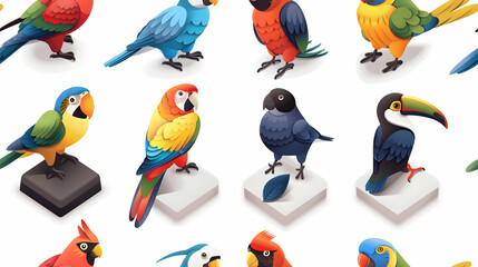 Exotic Colombian Birds Tiles: Rich Biodiversity Celebration With Flat Design Icons