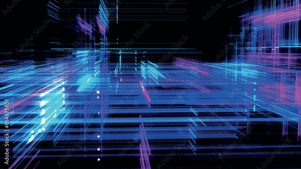 Poster abstract techno background. three-dimensional composition of intersecting multi-colored grids. infor