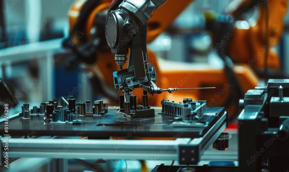 Poster intricate component assembly by robotic arm