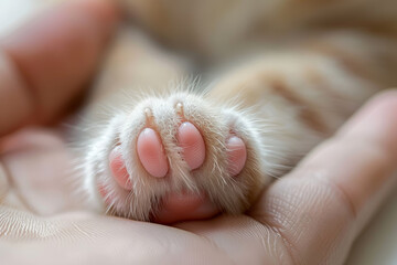 A hand holding a cat's paw