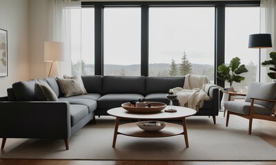 Chic Scandinavian Living: Cozy Room with Light-Dark Contrasts, Iconic Furniture, Natural Light