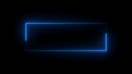 Neon glowing square frame on black background.