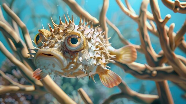 A fish with a big eye and a big mouth is swimming in the ocean