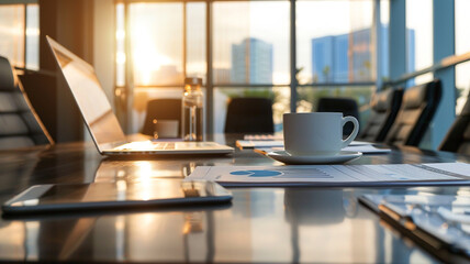 laptop on the table in meeting room
