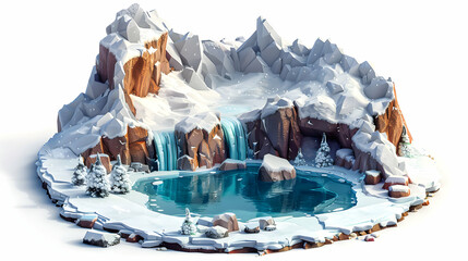 Glacier Hot Springs: Stunning Contrast of Icy Exterior and Geothermal Waters   Isometric Flat Design Icon Concept