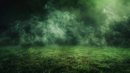 A field of grass with a thick, dark smoke in the background