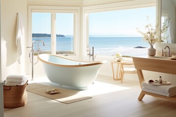 Luxurious Coastal Bathroom with Ocean View