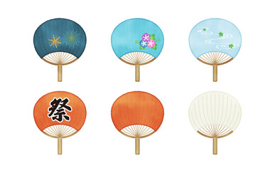 うちわの手書き風ベクターイラストセット