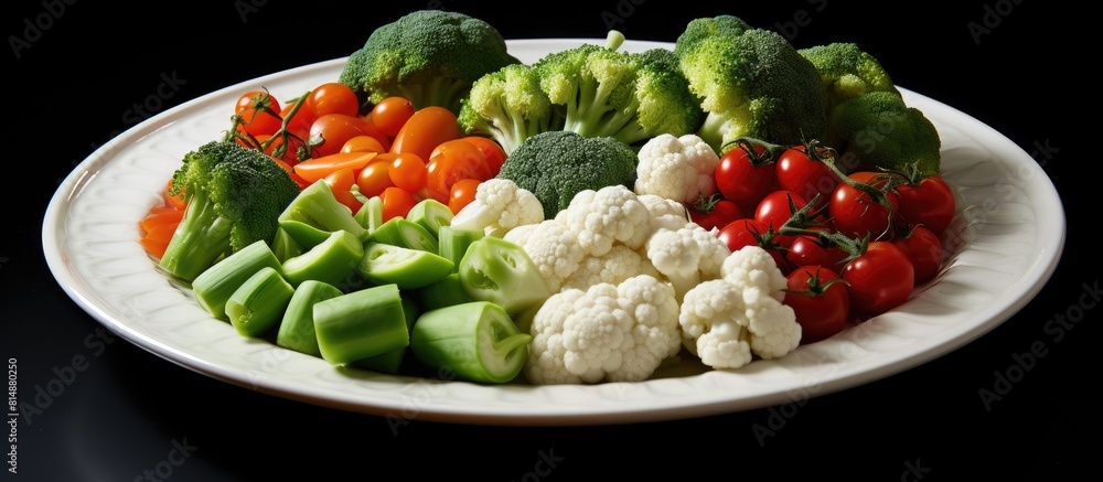 Poster a white plastic dish with assorted vegetables arranged neatly on it providing ample space for copy o