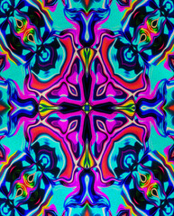 Contemporary Art - Vibrant psychedelic wavy pattern - This image features intense, multicolored wavy patterns creating a psychedelic effect reminiscent of the 1960s and 70s visual art styles.
