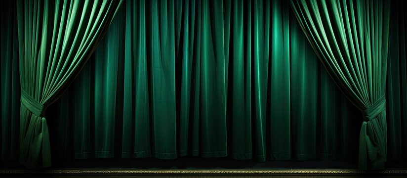 The background of the theater curtain is green with ample space for images