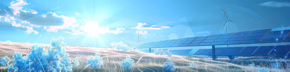 Fototapeta premium Renewable Energy: Highlight renewable energy sources like solar panels and wind turbines, showcasing their role in sustainable power generation.