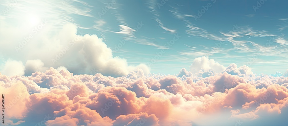 Poster a captivating cloudscape with ornamental clouds and a dramatic sky illuminated by soft sunlight this