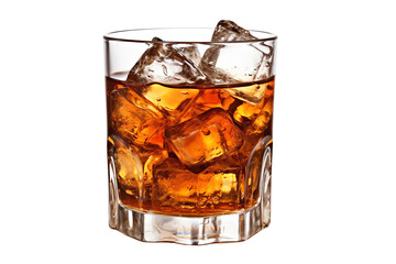 A glass of whiskey on the rocks.