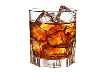 A glass of whiskey on the rocks.